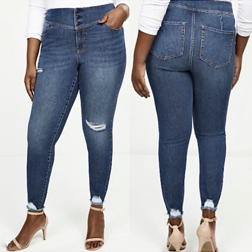 Lane Bryant High Rise Jegging Jeans Size 24 3 Button‎ Yoke Flex Magic Distressed